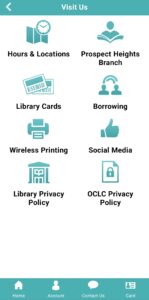 Screenshot of the Visit Us section on the library app.