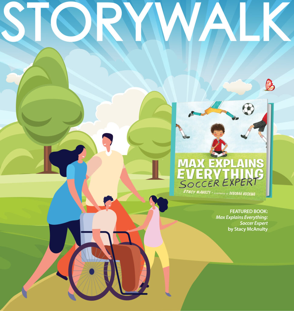 Illustration of a family and the summer book Max Explains Everything: Soccer Expert.