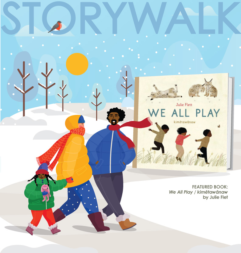 Illustration of a family and the winter book We All Play.