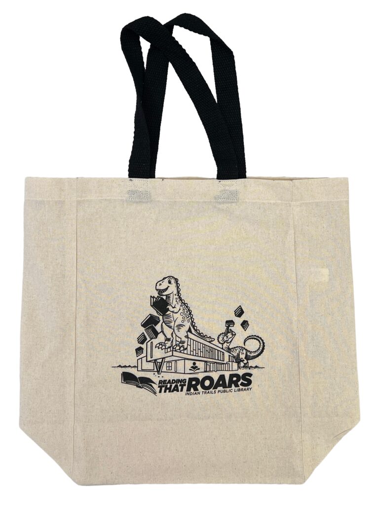 The completion prize canvas tote bag with black handles and the logo in black.